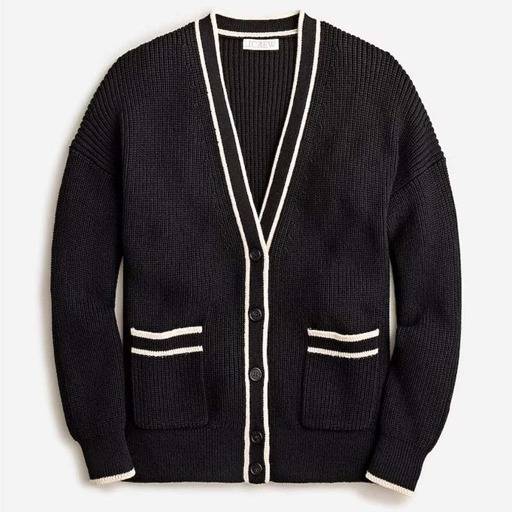 Tipped V-neck cotton cardigan sweater size da